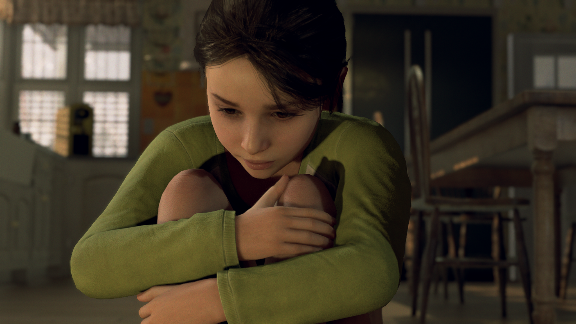 alice curled up, scared